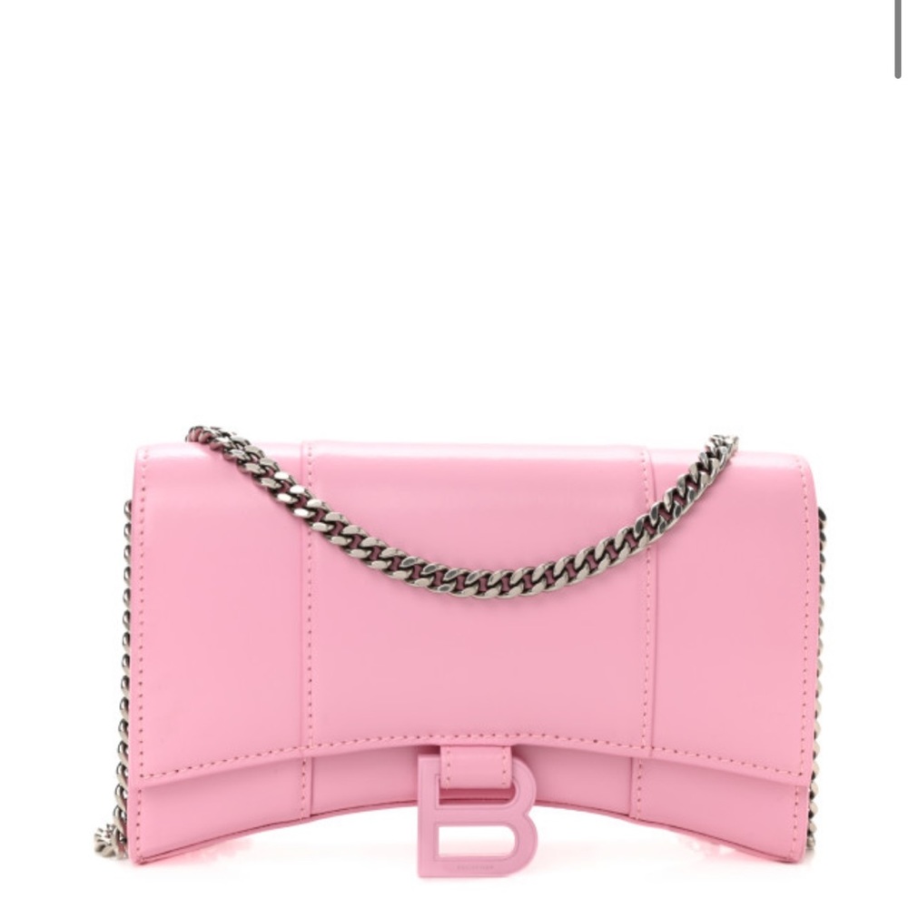 Balenciaga Hourglass Wallet on Chain in Calfskin Pink